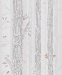 Tapeta BN Wallcoverings #Smalltalk 219271 biała drzewa zwierzęta leśne