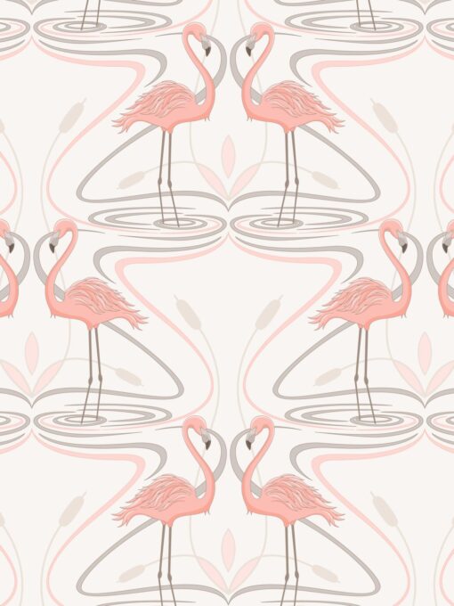 Tapeta Judit Gueth Flamingos Pink biała w różowe flamingi